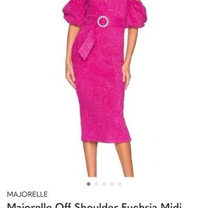 MAJORELLE Hot Pink Textured Midi Dress with Decorative Ring